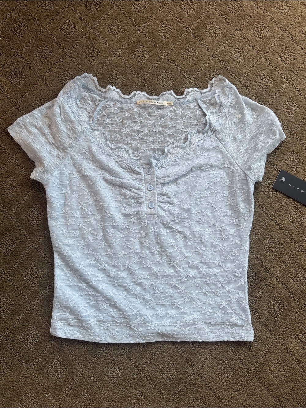 Heart & Hips Light Blue Lace Henley Crop Top